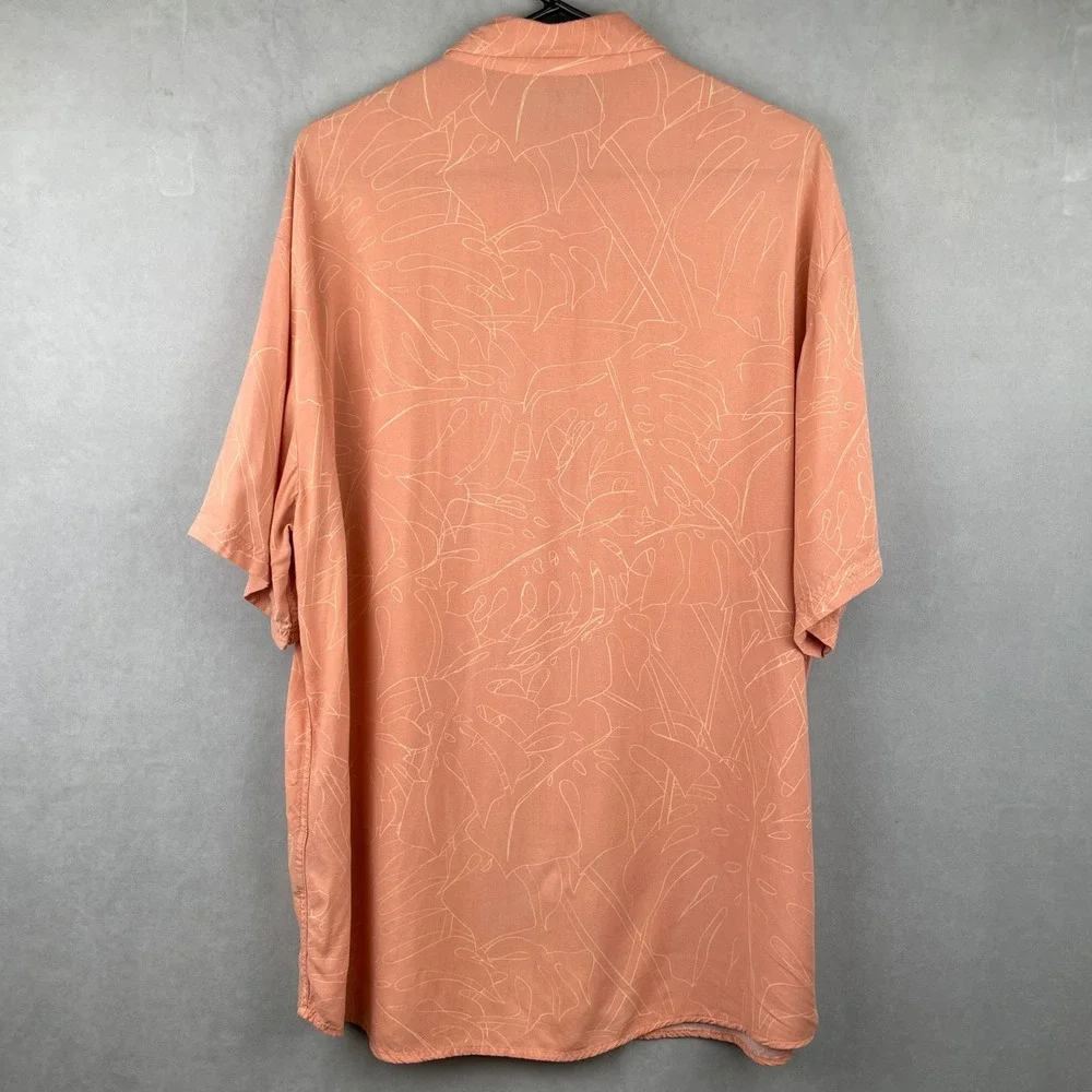 Billabong Patrick Mens L Peach Monstera Leaf Tropical‎ Viscose Button Down Shirt